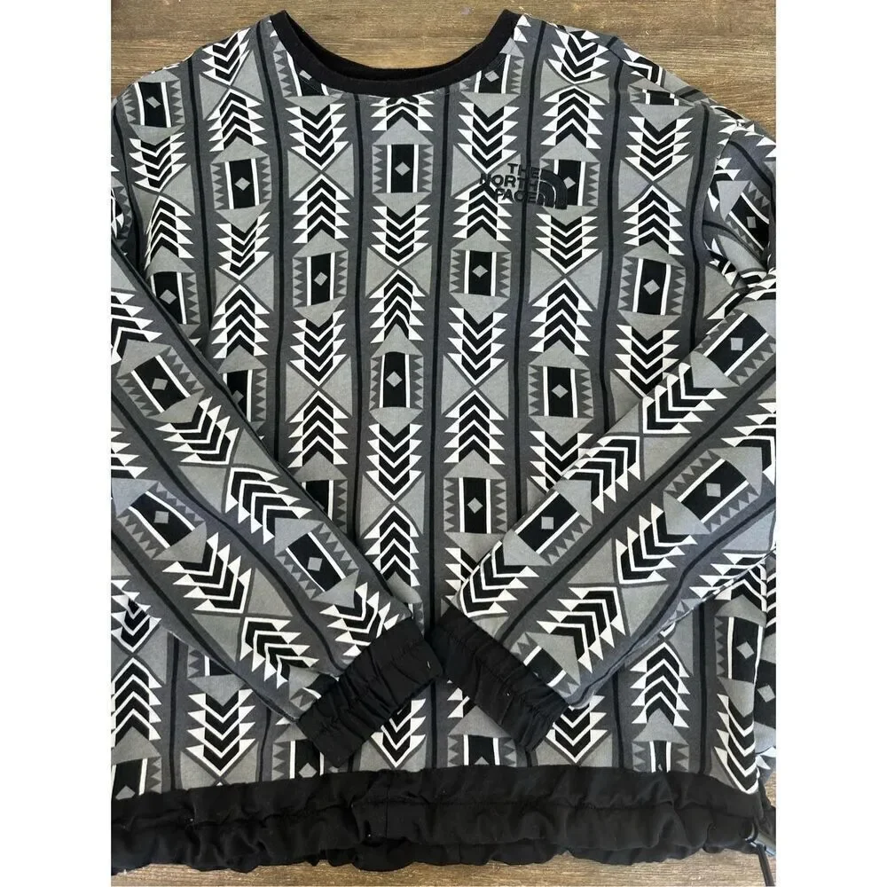 The North Face 92 Rage Fleece Crewneck Sweatshirt Black Aztec Print Men's Size L